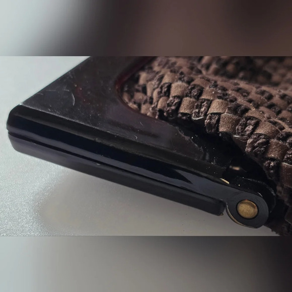 Vintage 70's Brown Italian Suede Leather Clutch with Lucite Frame  Made in Italy - Picture 9 of 9